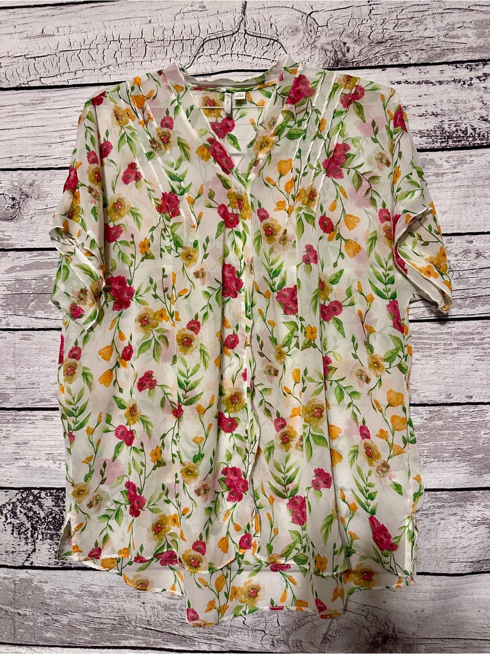 EST 1946 Floral Blouse XL Sheer Boho Top Lightweight Spring Summer